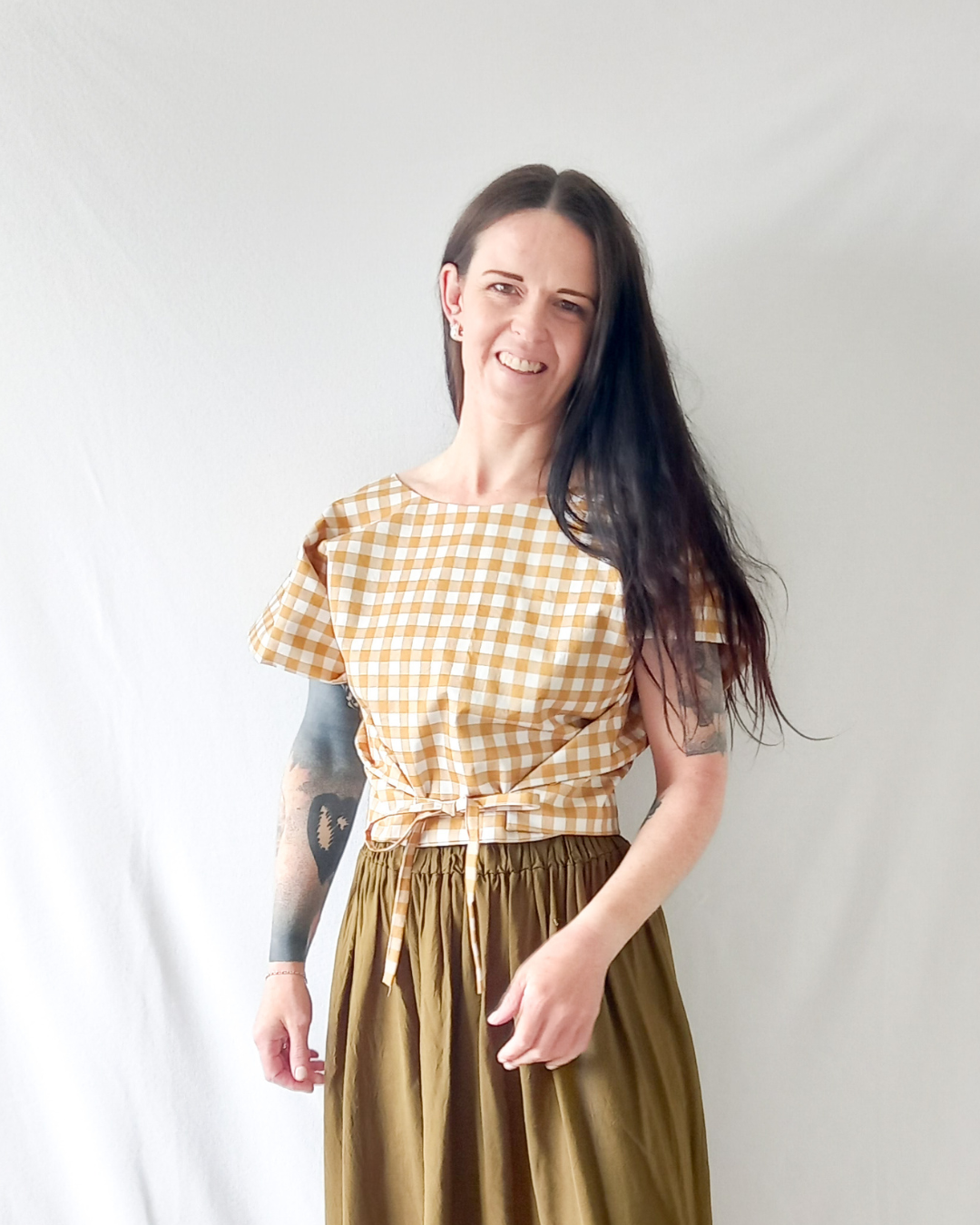 Charlie top in Mustard gingham