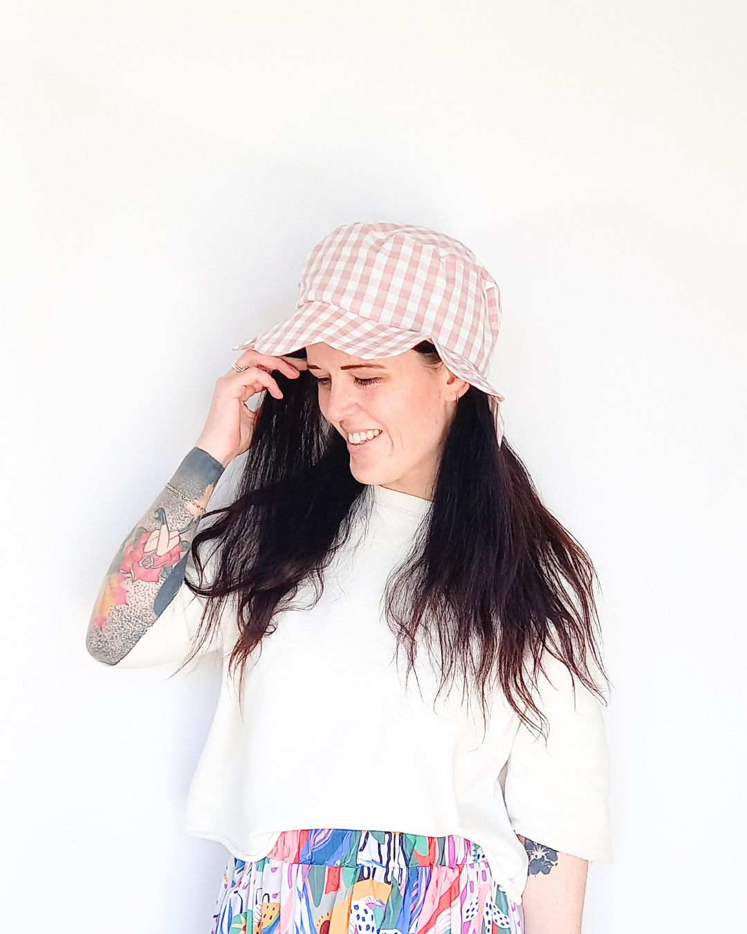 Rose gingham women's sunhat