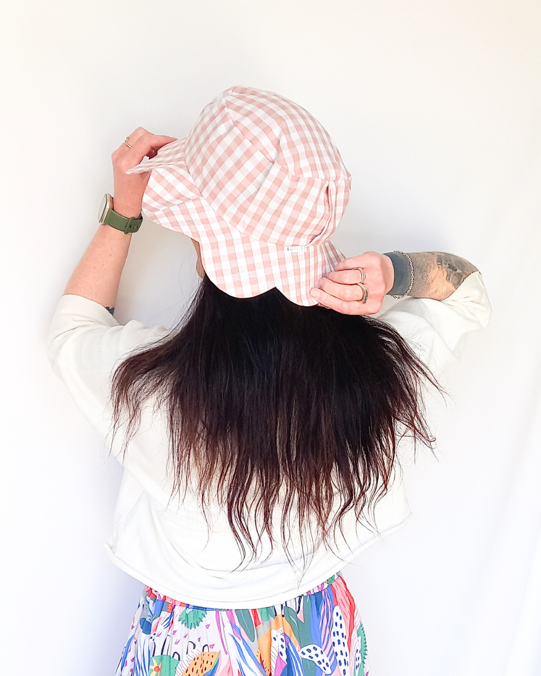 Rose gingham women's sunhat